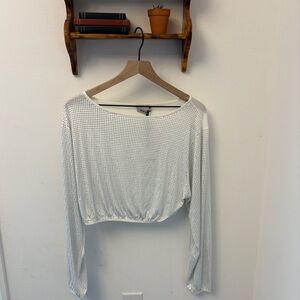 Nocturne Rhinestone Embellished Crop Top Long Sleeve White Size M/L NWT